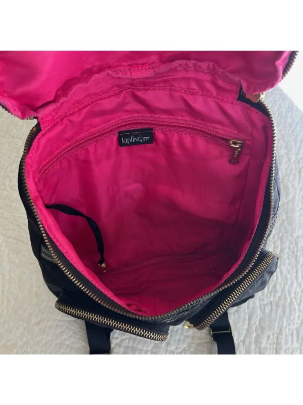 Kipling Black Carter Backpack Shoulder Bag Gold Zipper Monkey Shaki